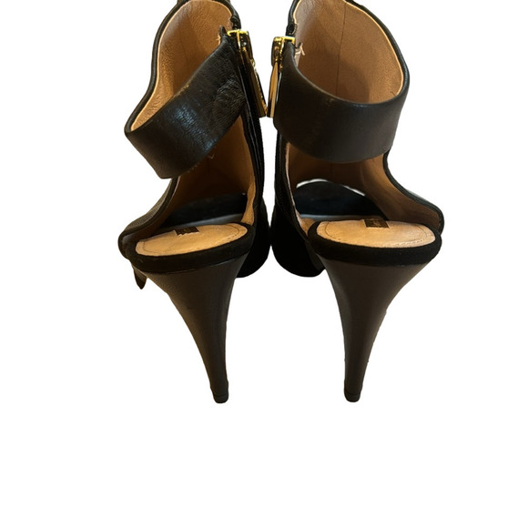 Louise et Cie Sabal Leather Peep Toe Sling Back Heeled Bootie Black 10 - Picture 4 of 8